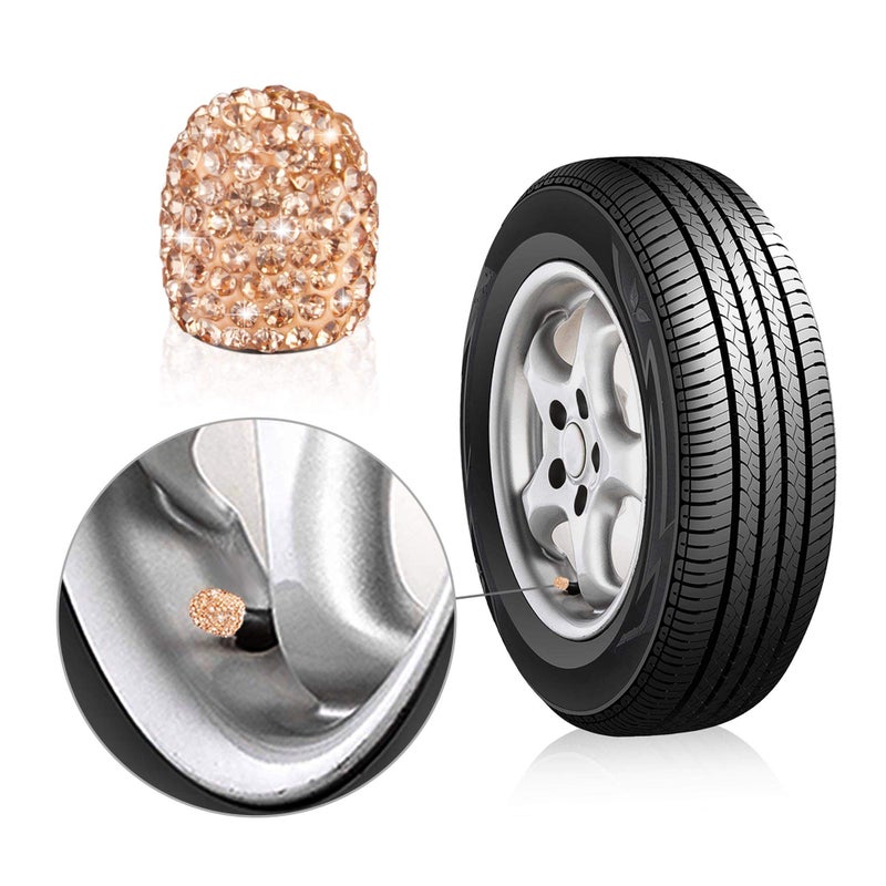 WINKA 4Pcs Bling Car Tire Valve Stem Caps Diamond Bling Dustproof Car Wheel Tire Valve Caps Crystal Decor Universal Shiny Wheel Stem Valve Exterior Accessories for Cars,SUV,Bikes Motorcycles (Orange) - Image 3